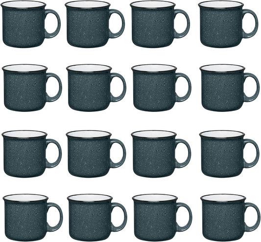 Set of 16 Ceramic Campfire Mugs – 15 Oz, Gray – Coffee & Tea Cups for Home, Work, Travel, Camping – Customizable, Great for DIY, Events, Companies